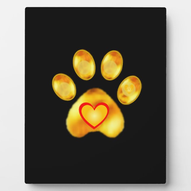 Cute Gold Paw on Black Plaque (Front)