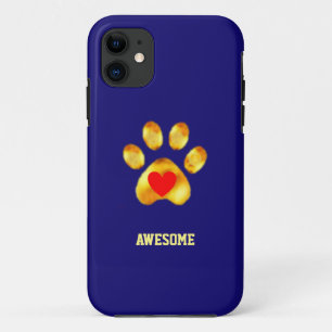 Cute gold paw on navy blue Case-Mate iPhone case