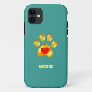 Cute gold paw on teal turquoise Case-Mate iPhone case
