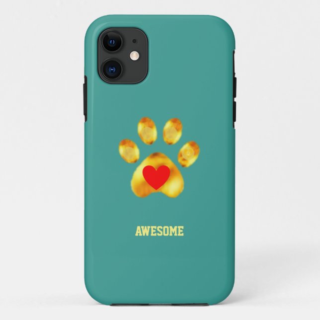 Cute gold paw on teal turquoise Case-Mate iPhone case (Back)