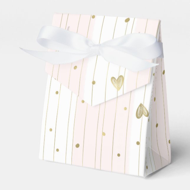 Cute Gold & Pink Hearts Favour Box (Front Side)