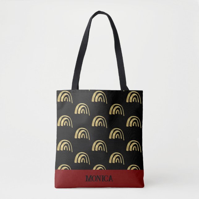 Cute Gold Rainbow & black Custom script  Tote Bag (Front)