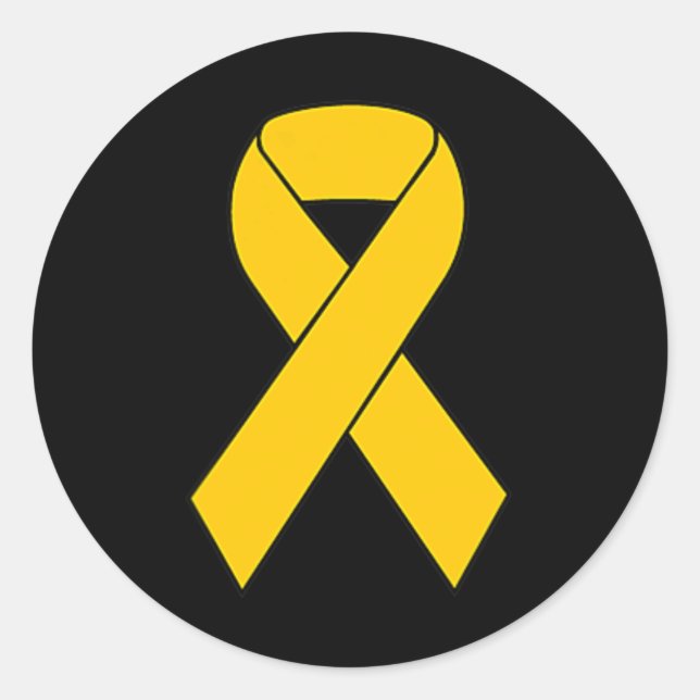 Cute Gold Ribbon Childhood Cancer Awareness Women  Classic Round Sticker (Front)