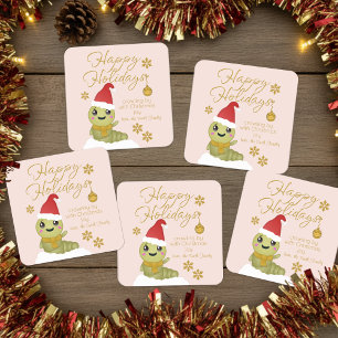 Cute Gold Script Cartoon Christmas Square Sticker