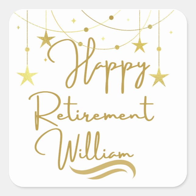 Cute gold Script Happy Retirement  Square Sticker (Front)