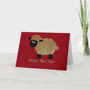Cute Gold Sheep Children Chinese New Year Card