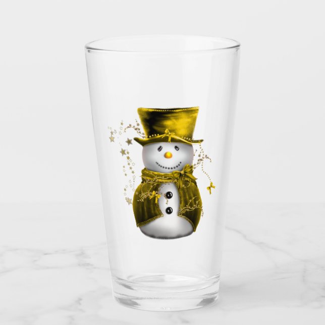 Cute Gold Snowman Christmas Glass (Front)