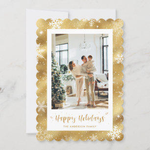 Cute Gold Snowy Photo Holiday Card
