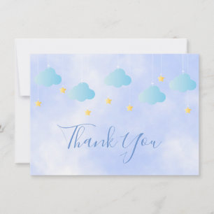 Cute Gold Stars Blue Clouds Script Thank You Card