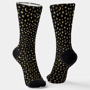 Cute Gold Stars Crescent Moons Pattern Socks