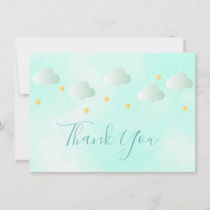 Cute Gold Stars Green Clouds Script Thank You