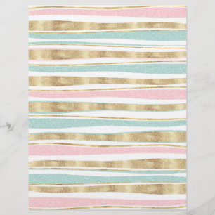 Cute Gold Stripes Doodles Pink Design Custom Letterhead