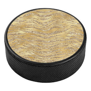 Cute Gold Tiger Skin Print Pattern Animal Lover Hockey Puck