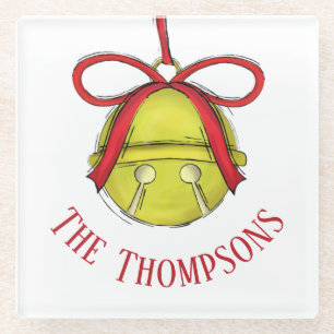 Cute Gold Whimsical Holiday Christmas Custom Glass Coaster