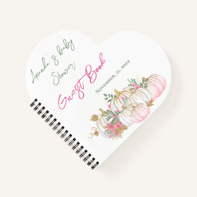 Cute Gold White and Pink Pumpkin Guest Book  (Front)