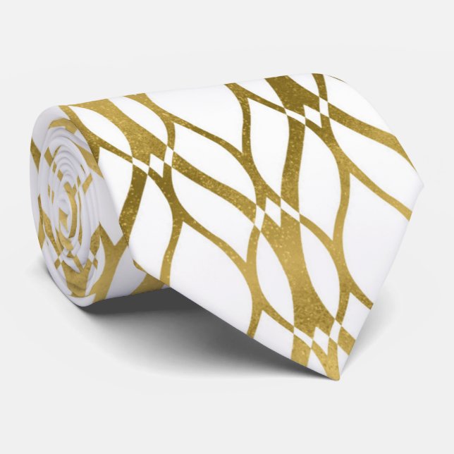 Cute gold white art deco pattern tie (Rolled)