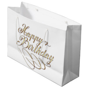cute gold white Happy Birthday party Large Gift Bag