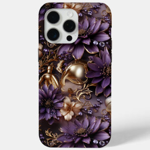 Cute Golden And Purple Floral Botanical iPhone 15 Pro Max Case