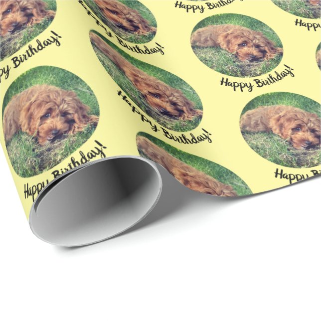 Cute Golden Doodle Yellow Wrapping Paper (Roll Corner)