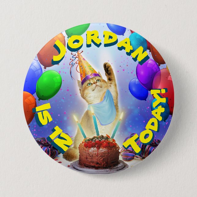 Cute Golden Festive Birthday Kitty 7.5 Cm Round Badge (Front)
