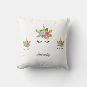 Cute Golden Glittery Unicorn Face Cushion