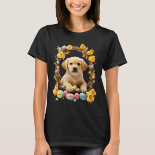 Cute Golden Labrador Puppy and Chicks Easter baske T-Shirt