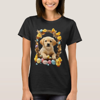 Cute Golden Labrador Puppy and Chicks Easter baske T-Shirt