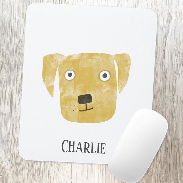 Cute Golden Labrador Retriever Dog Custom Name Mouse Pad (Golden Labrador Retriever Dog personalized name art mousemat)