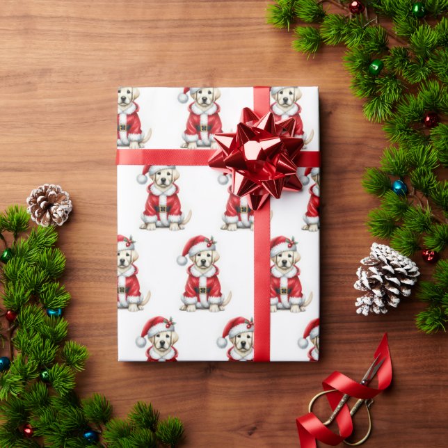 Cute Golden Labrador Santa Claus Christmas  Wrapping Paper (Holiday Gift)