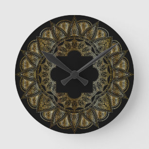 Cute Golden Mandala Round Clock