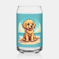 Cute Golden Puppy at Sunny Beach Scene