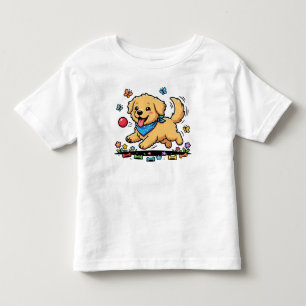 Cute Golden Puppy Chasing Red Ball Playful  Toddler T-Shirt