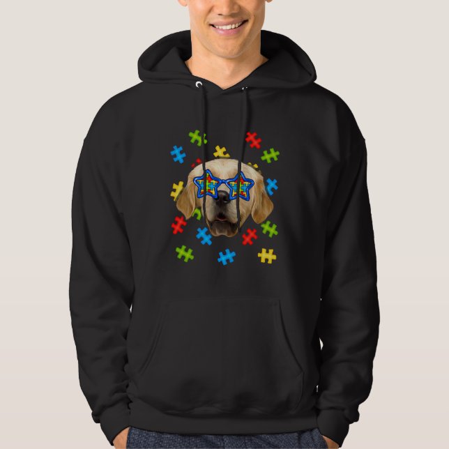 Cute Golden Retriever Autism Puzzle Sunglasses Dog Hoodie (Front)