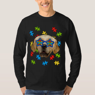 Cute Golden Retriever Autism Puzzle Sunglasses Dog T-Shirt