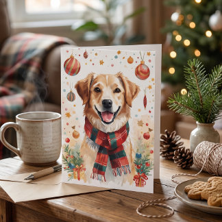 Cute Golden Retriever Christmas Holiday Card