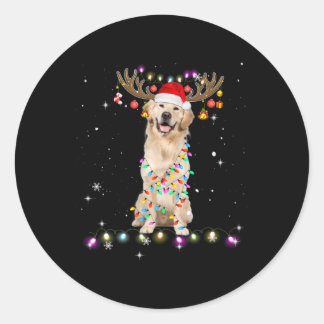 Cute Golden Retriever Christmas Lights Reindeer Classic Round Sticker