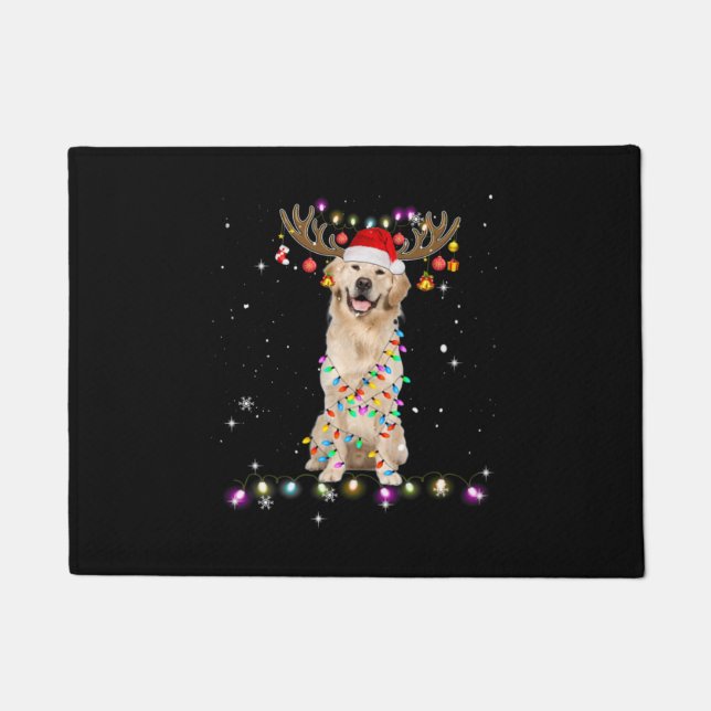 Cute Golden Retriever Christmas Lights Reindeer Doormat (Front)