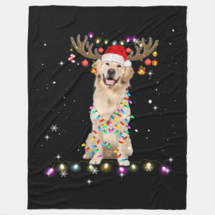 Cute Golden Retriever Christmas Lights Reindeer Fleece Blanket