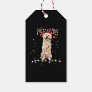 Cute Golden Retriever Christmas Lights Reindeer Gift Tags
