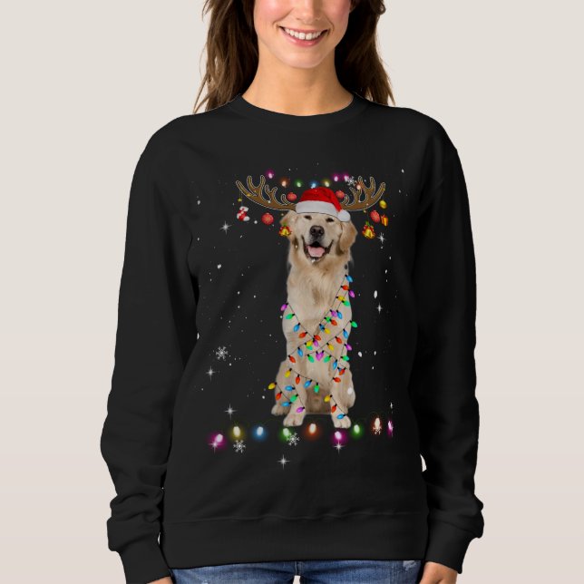 Cute Golden Retriever Christmas Lights Reindeer Pa Sweatshirt (Front)