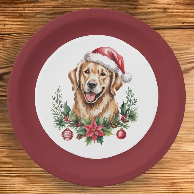 Cute Golden Retriever Christmas Paper Plate (Creator Uploaded)