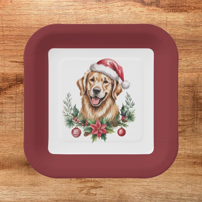 Cute Golden Retriever Christmas Paper Plate (Creator Uploaded)