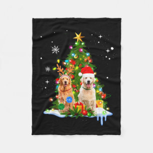 Cute Golden Retriever Christmas Tree Fleece Blanket