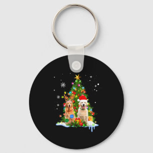 Cute Golden Retriever Christmas Tree Key Ring