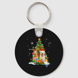 Cute Golden Retriever Christmas Tree Key Ring