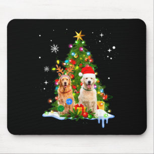 Cute Golden Retriever Christmas Tree Mouse Pad