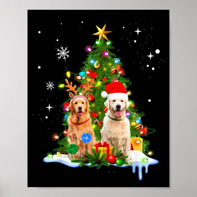 Cute Golden Retriever Christmas Tree  Poster (Front)