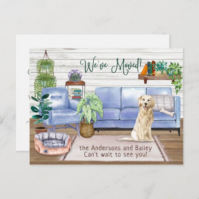 Cute Golden Retriever Cosy New Home Moving        Announcement Postcard (Front/Back)
