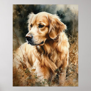 Cute Golden Retriever Dog Art Print Poster