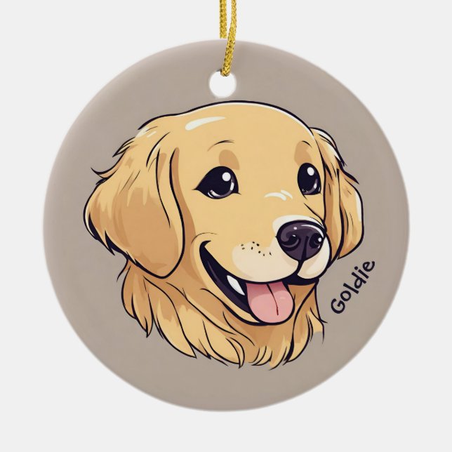Cute Golden Retriever Dog Ceramic Tree Decoration (Front)